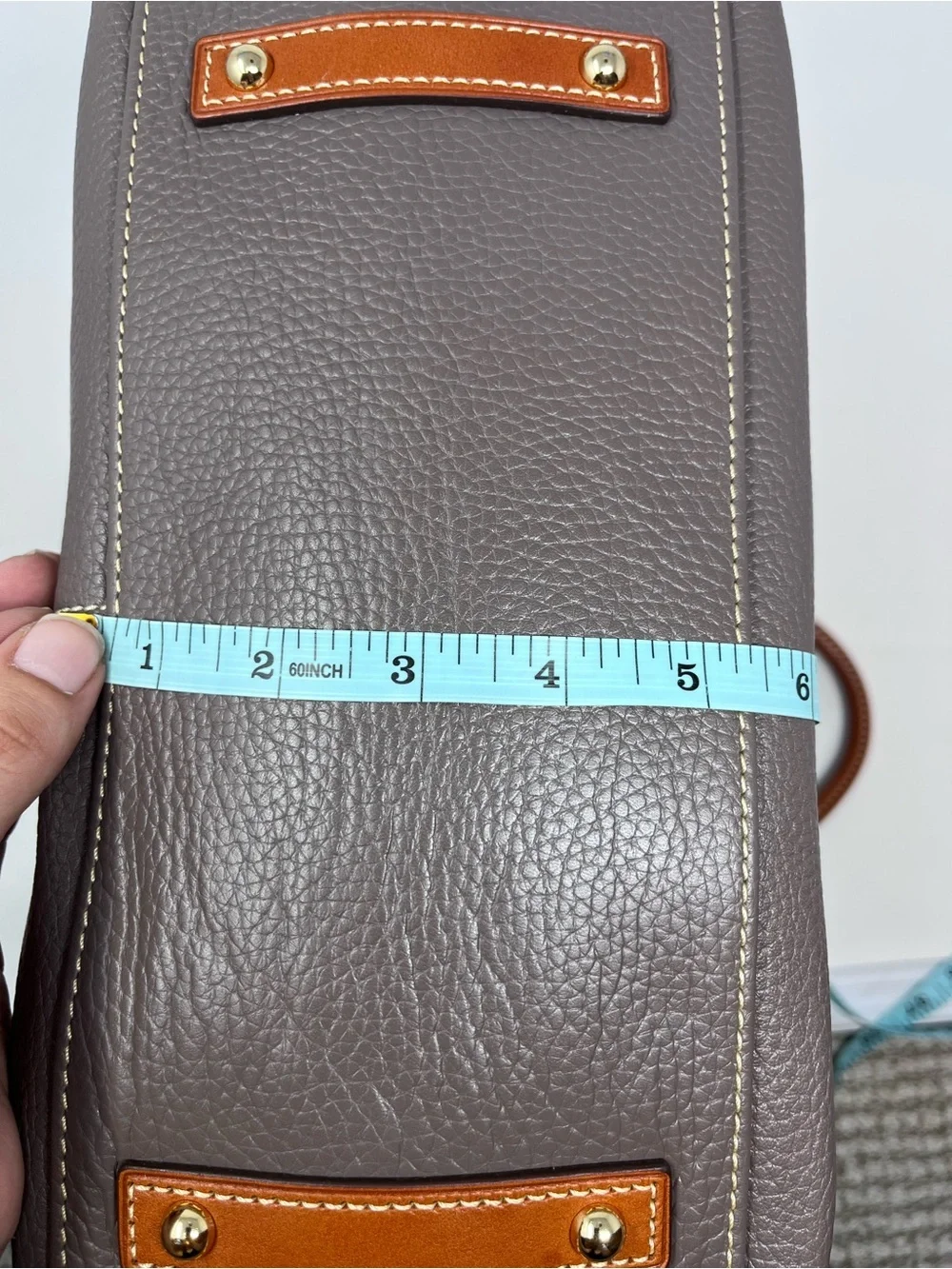 Dooney & Bourke Elephant Pebbled Leather Satchel with Tan Trim